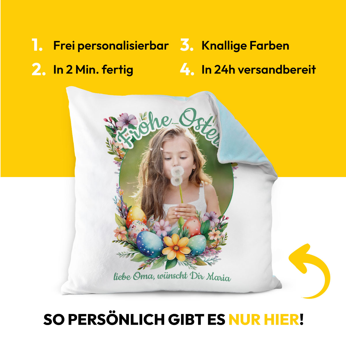 tassendruck.de Facebook ad: Personalisierbare Kissen