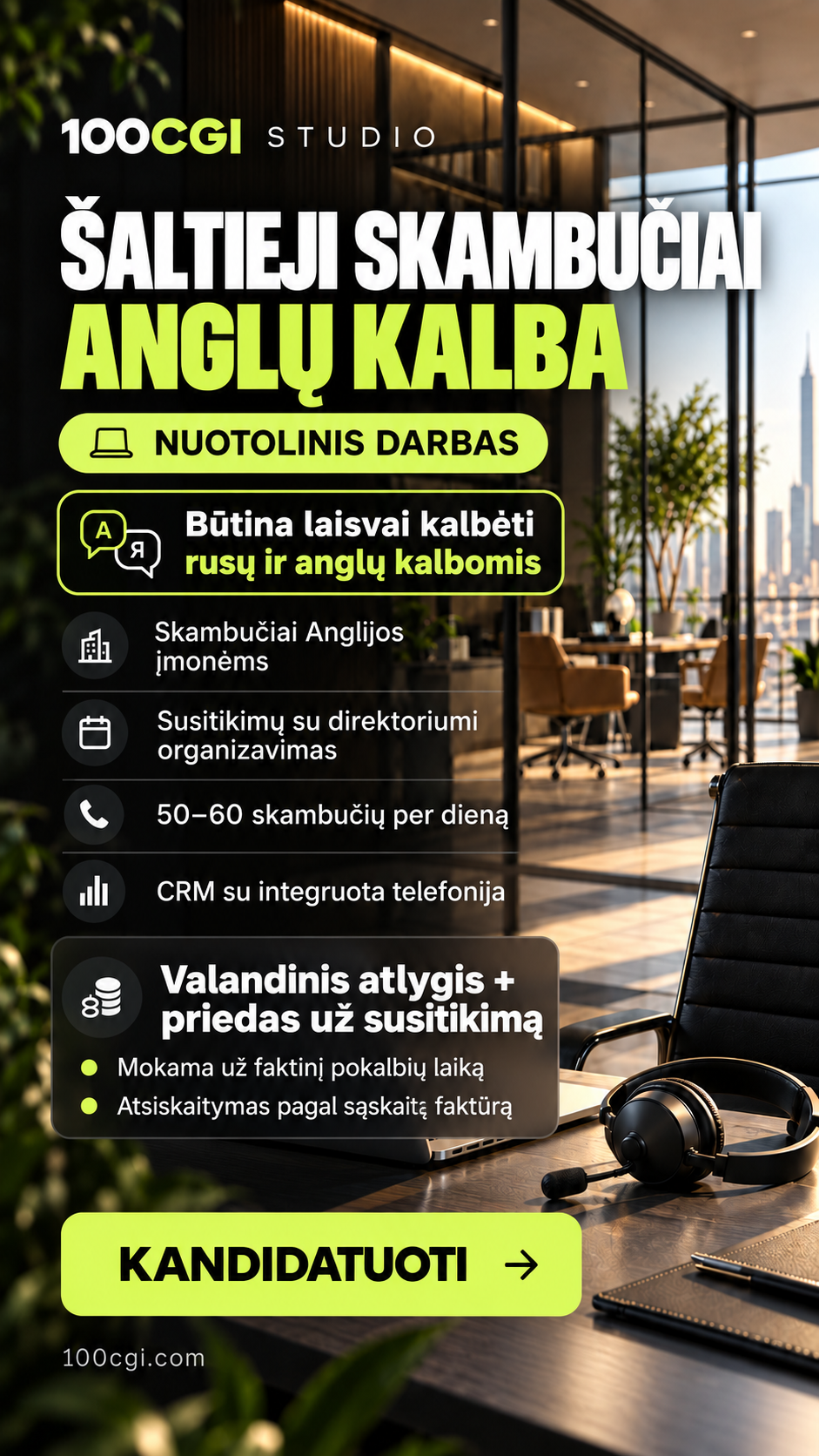 Ruden Consulting Facebook ad: Nuotolinis darbas · Atlygis už pokalbius + priedai