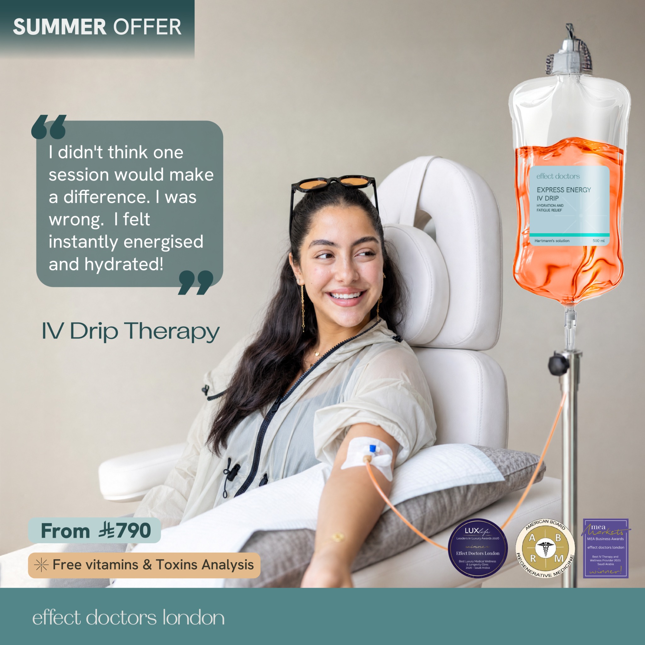Effect Doctors London - Jeddah Facebook ad: Free Vitamins & Toxins Test with any IV