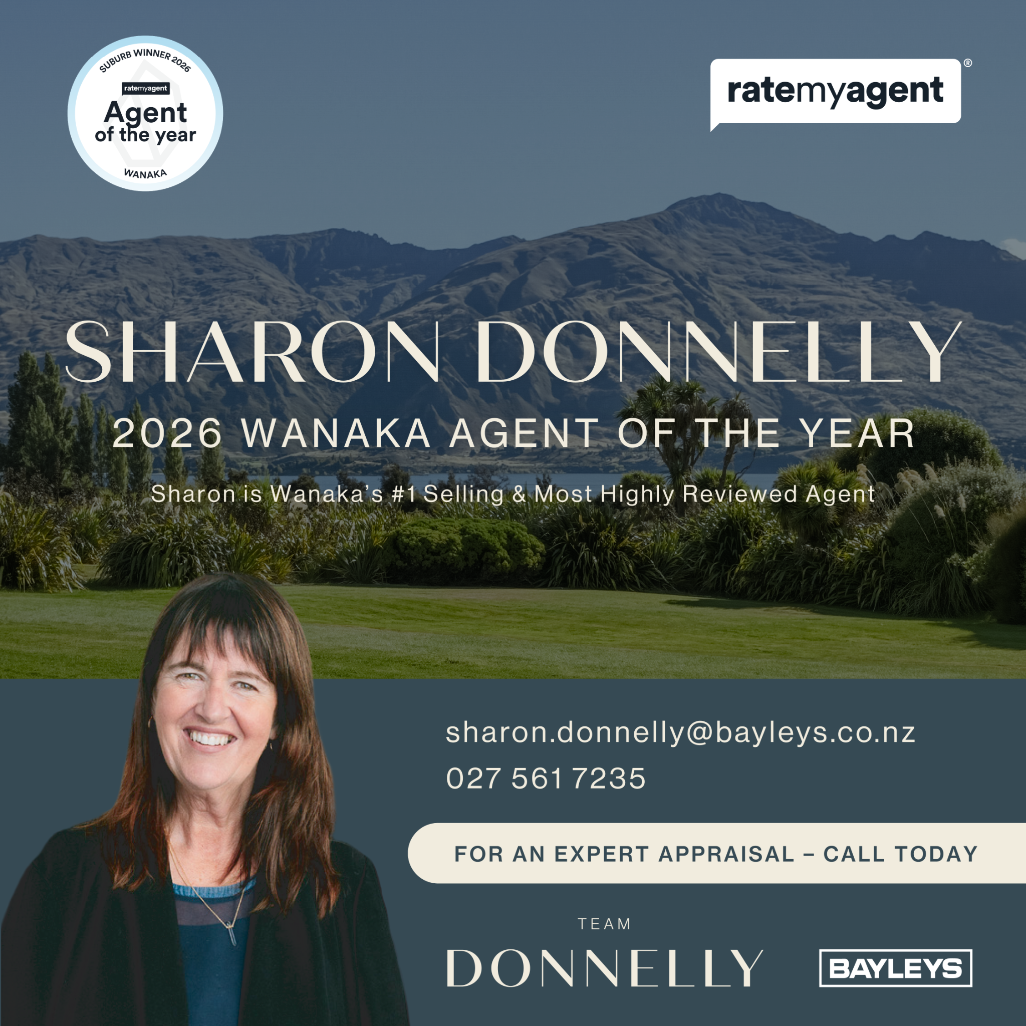 Ratemyagent NZ Promoted Awards Facebook ad: Get in touch with Sharon
