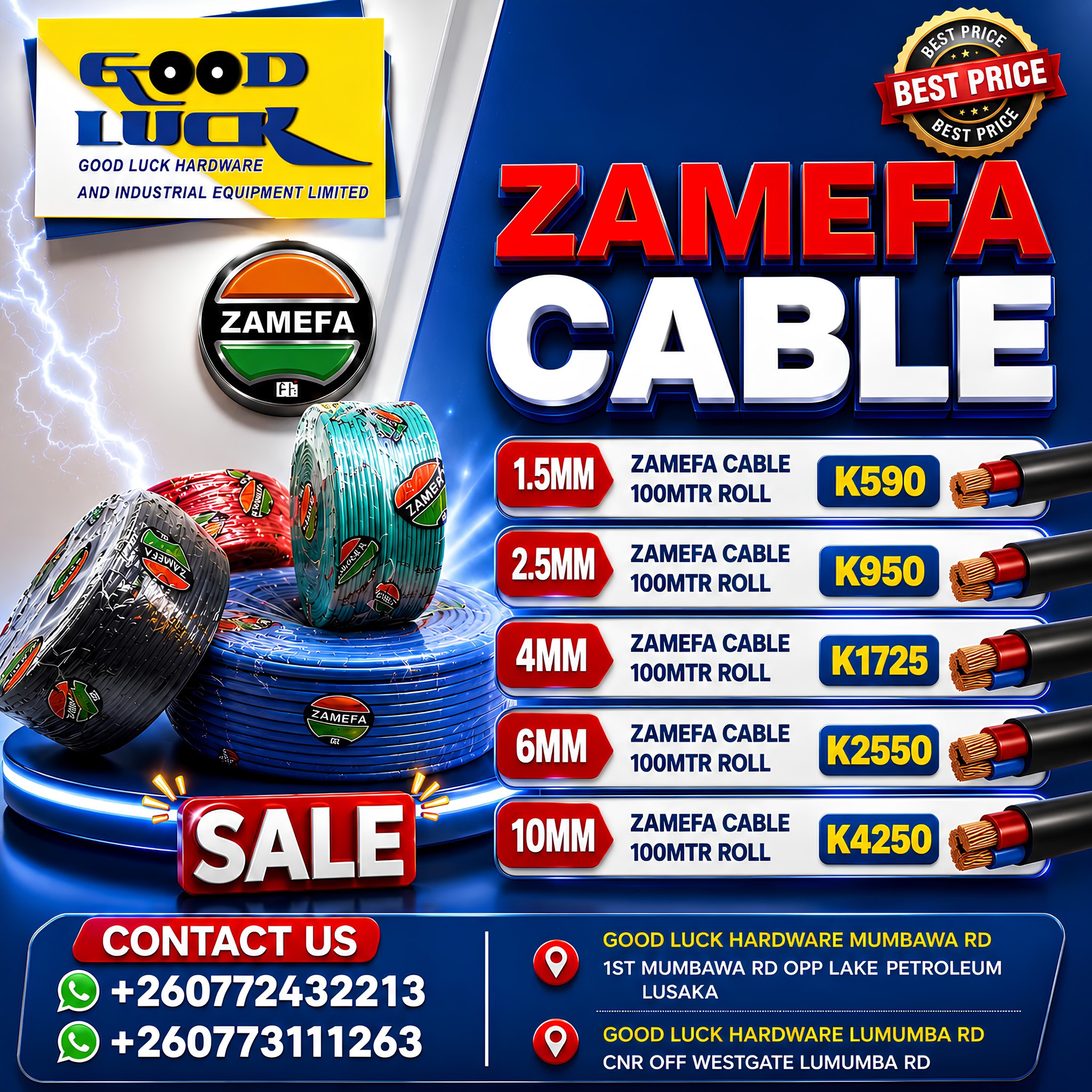 Good Luck Hardware and Industrial Equipment Limited Facebook ad: ELECTRICAL PRODUCTS ON SALE AT GOOD LUCK HARDWARE!