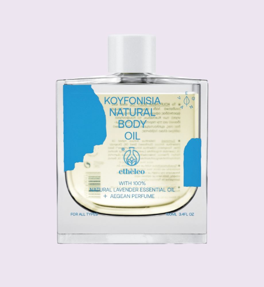 Etheleo Natural Cosmetics Facebook ad: Χρυσαφένιο μαύρισμα με φροντίδα και λάμψη.