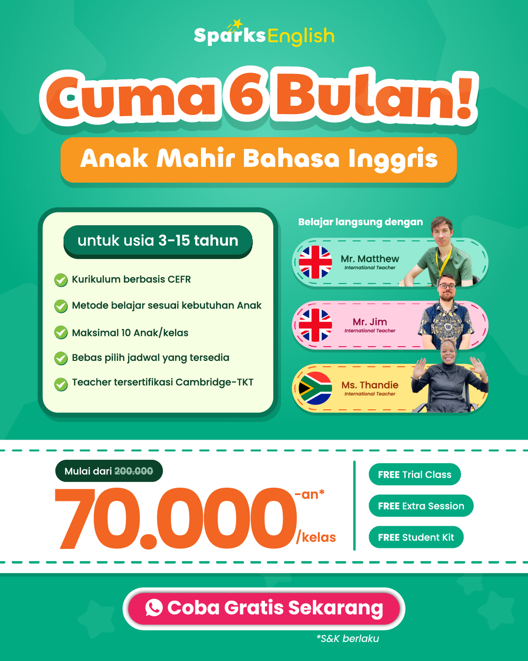 Sparks English Facebook ad from Jun 30, 2026