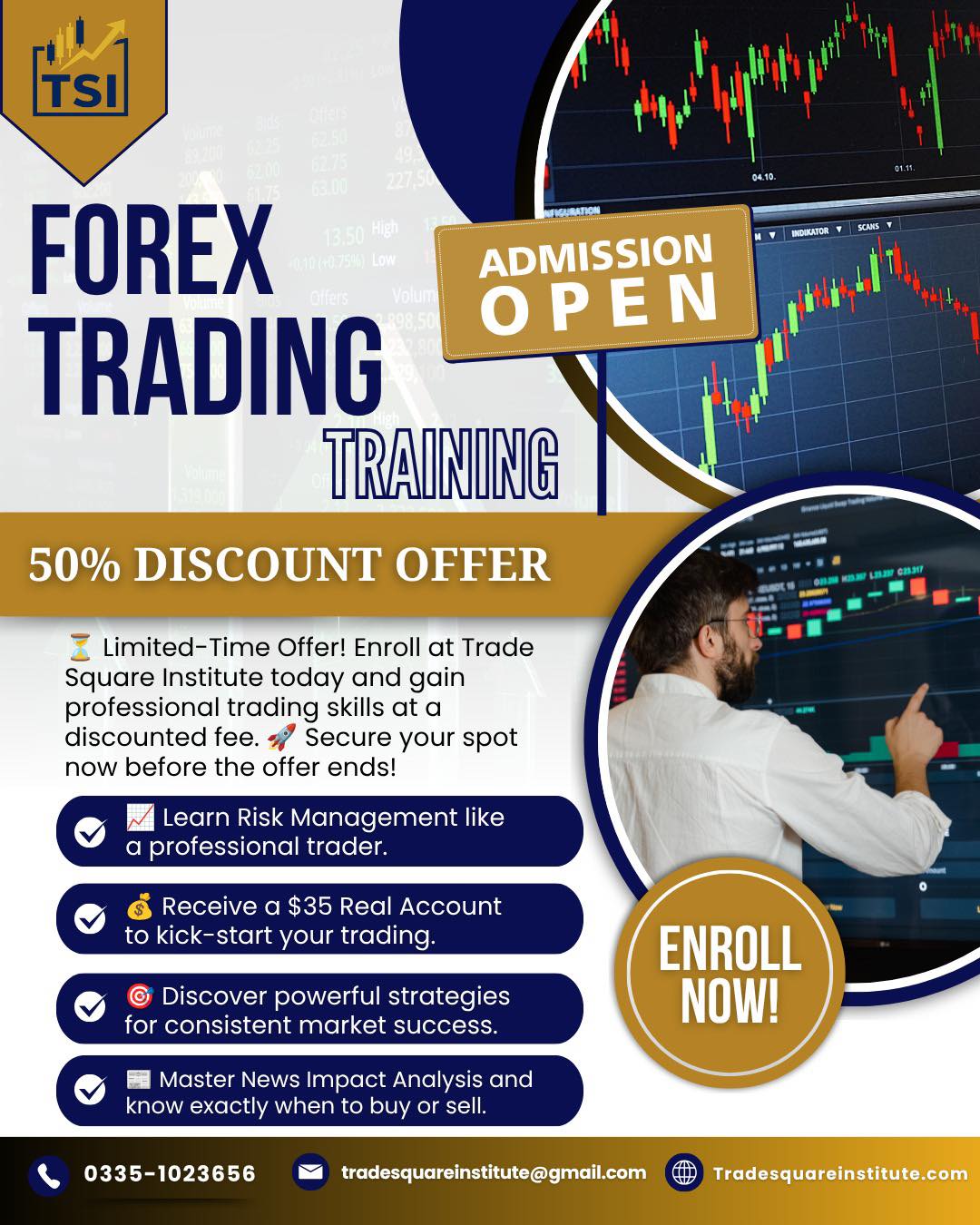 Trade square institute Facebook ad: Admissions Open at Trade Square Institute!