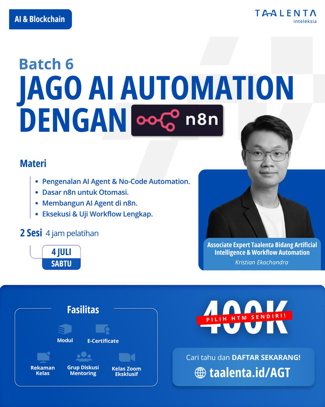 Taalenta.id Facebook ad: Kelas N8N dan AI Integration: Smart Workflow