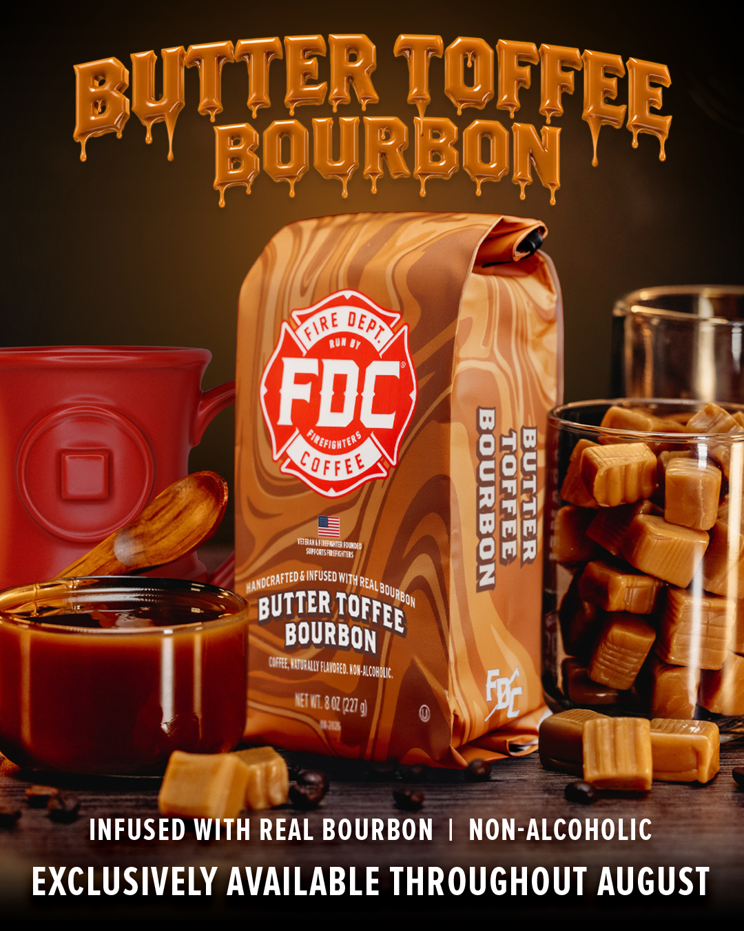 Fire Dept. Coffee Facebook ad: Exclusive Drop: Butter Toffee Bourbon Coffee