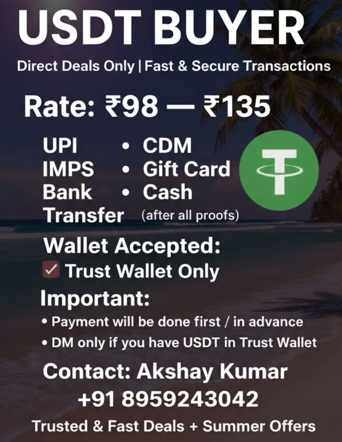 ak5haykum4r Facebook ad: I am a USDT Buyer, offering the fastest…