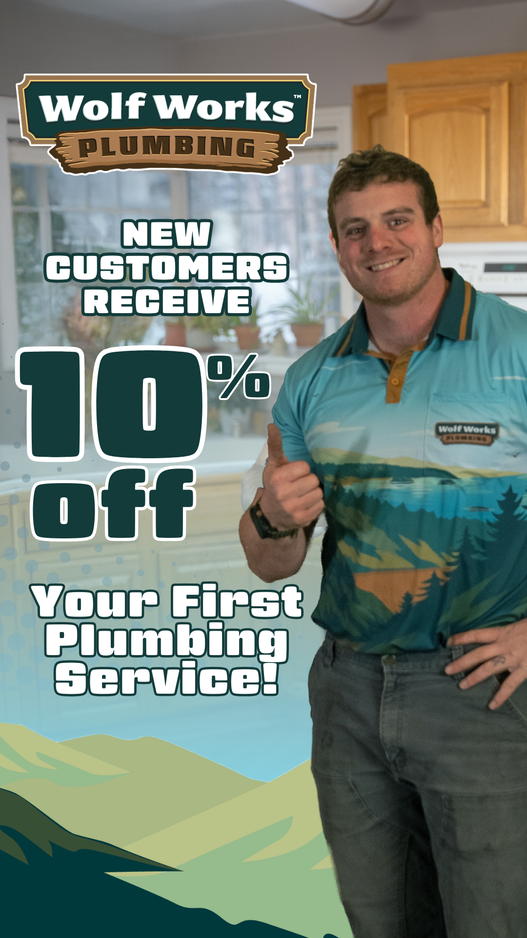 Wolfworks Plumbing Facebook ad from Apr 8, 2026