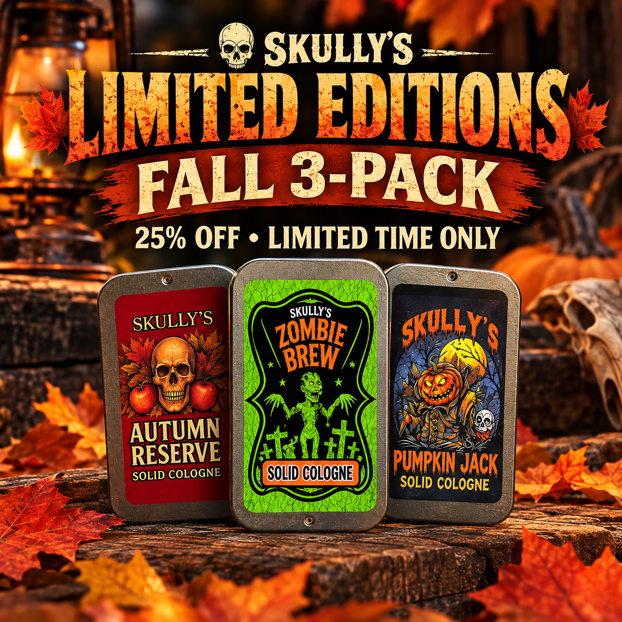 Skullys Ctz Beard Oil Facebook ad: Fall 3-Pack, 25% OFF + Free US Shipping