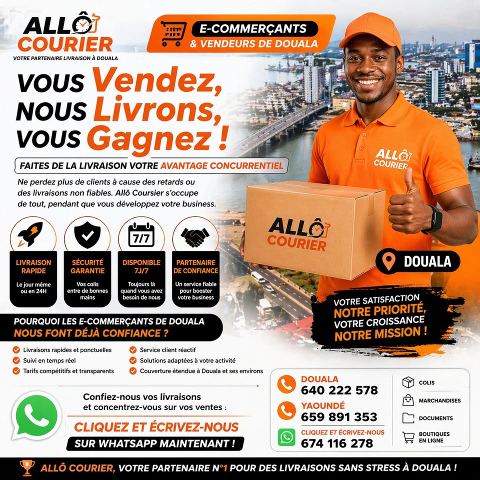 Allô Coursier- speed and easy services Facebook ad: Douala Obosso!