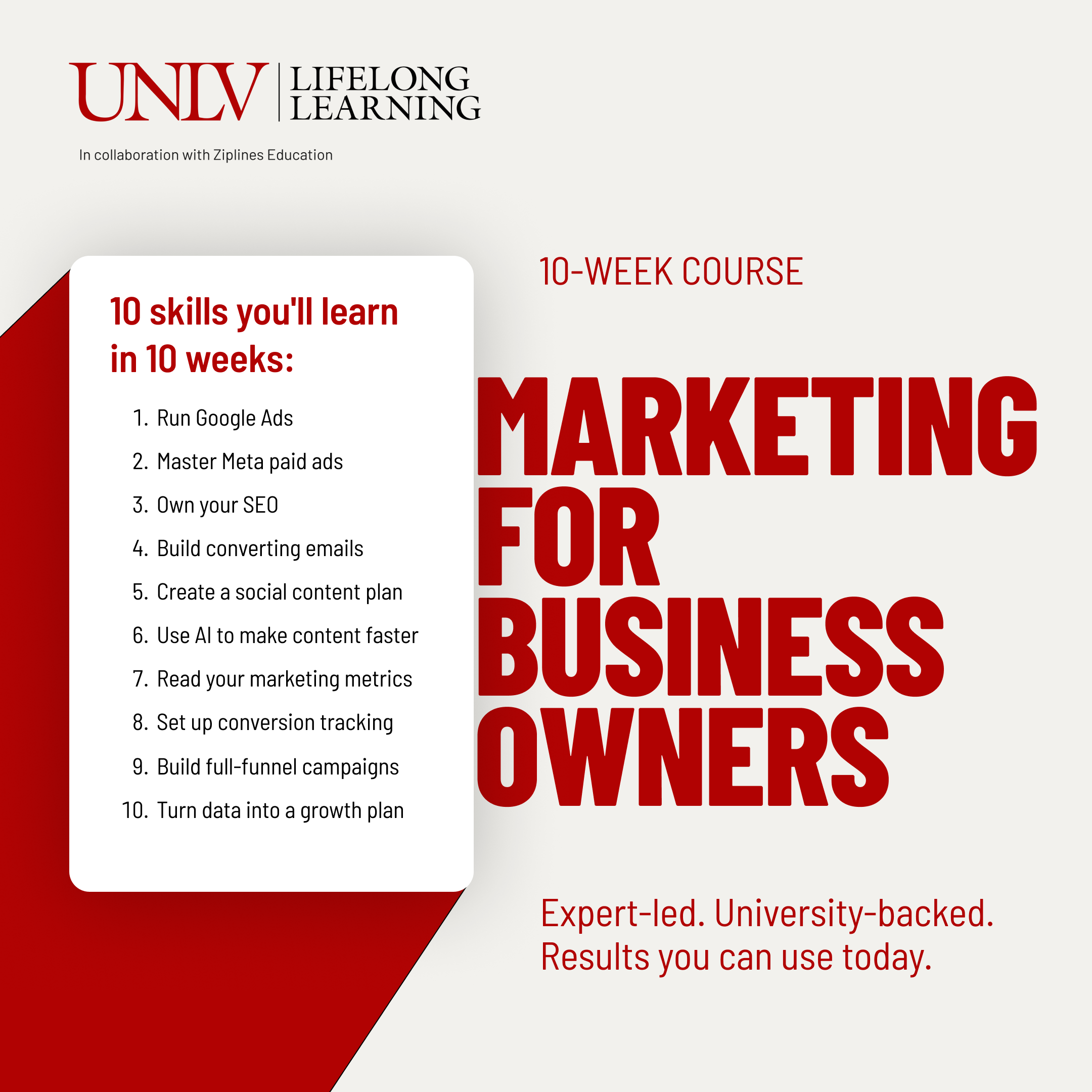 UNLV Lifelong Learning Facebook ad