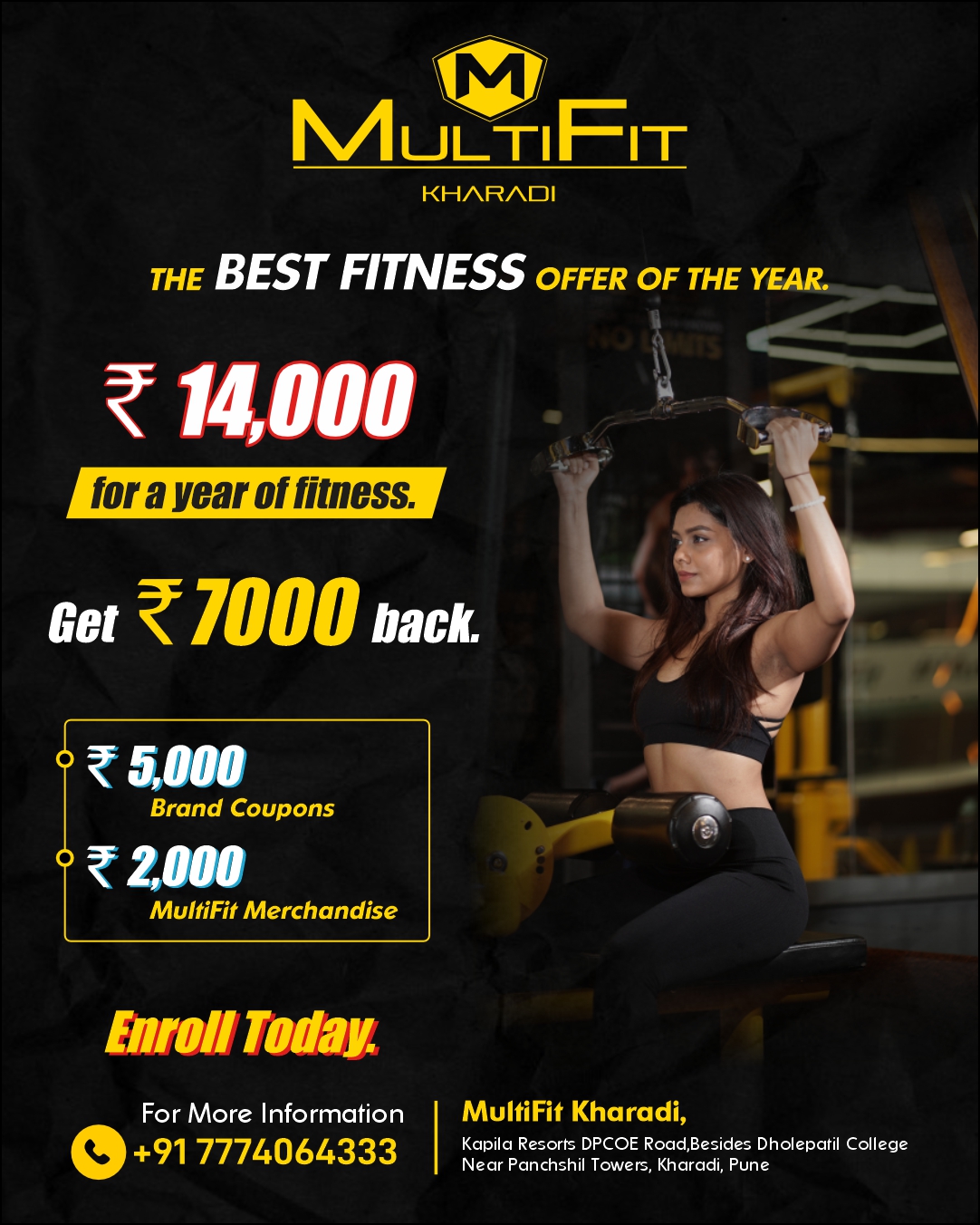 MultiFit Facebook ad: ₹14,000 for 365 Days + ₹7,000 Back!