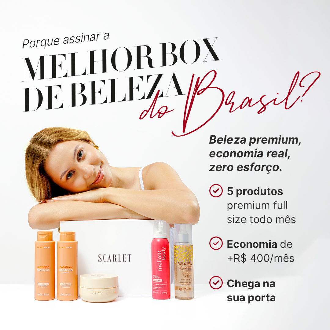 Box Scarlet Facebook ad: Todo mês, uma nova experiência de beleza feita…