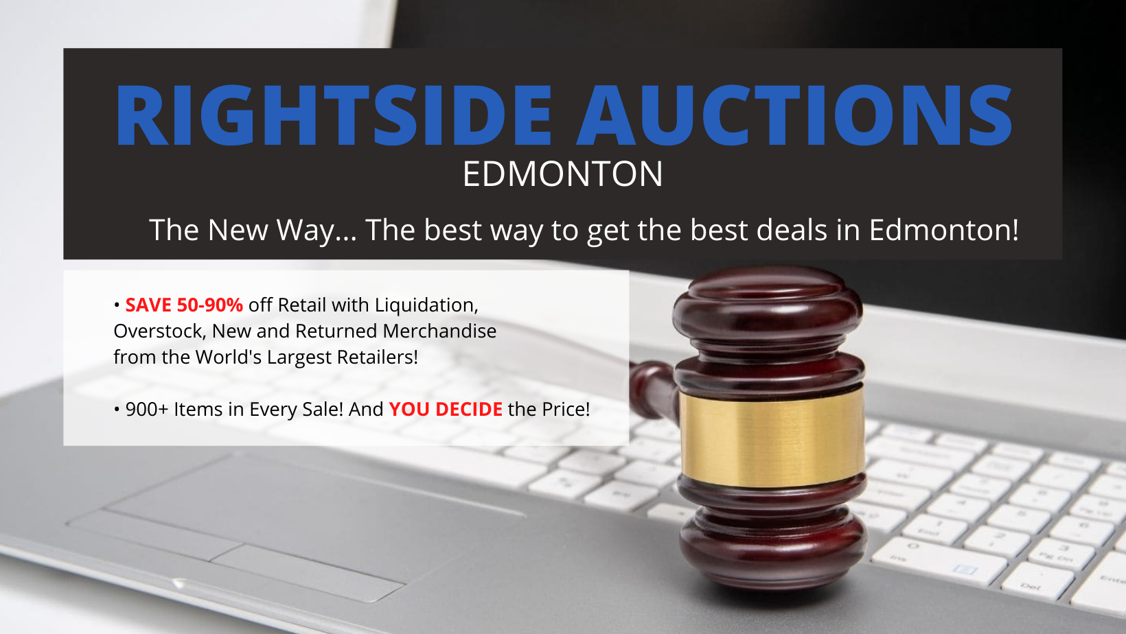 Rightside Auctions Edmonton Facebook ad: We're an online auction selling online returns, overstock…