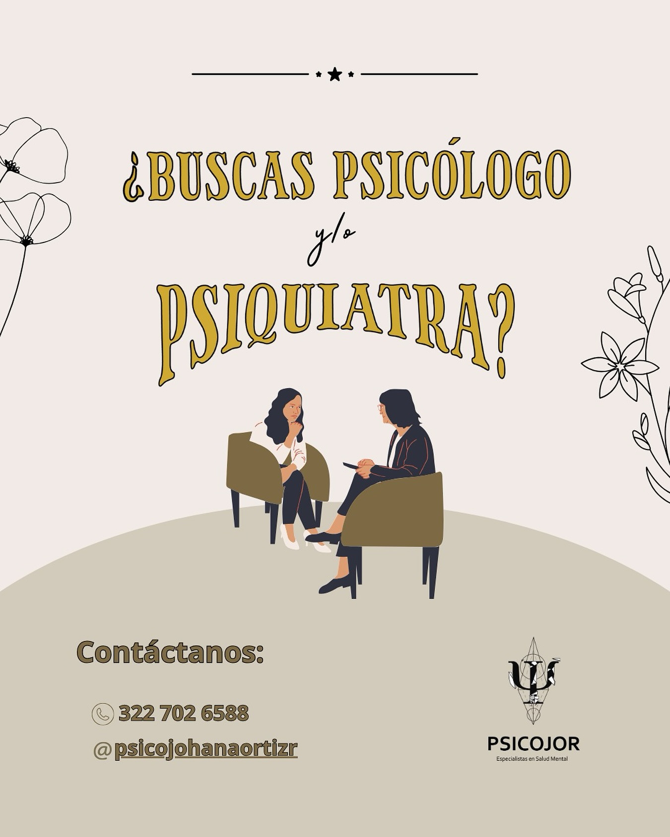 Psicojor Especialistas en Salud Mental Facebook ad: Estamos aquí para ayudarte.