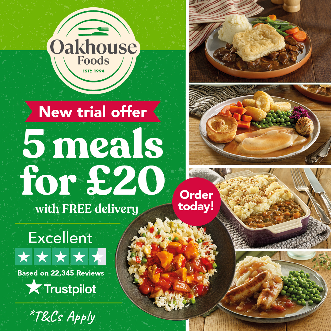 Oakhouse Foods Facebook ad: 5 delicious frozen ready meals for £20, all…