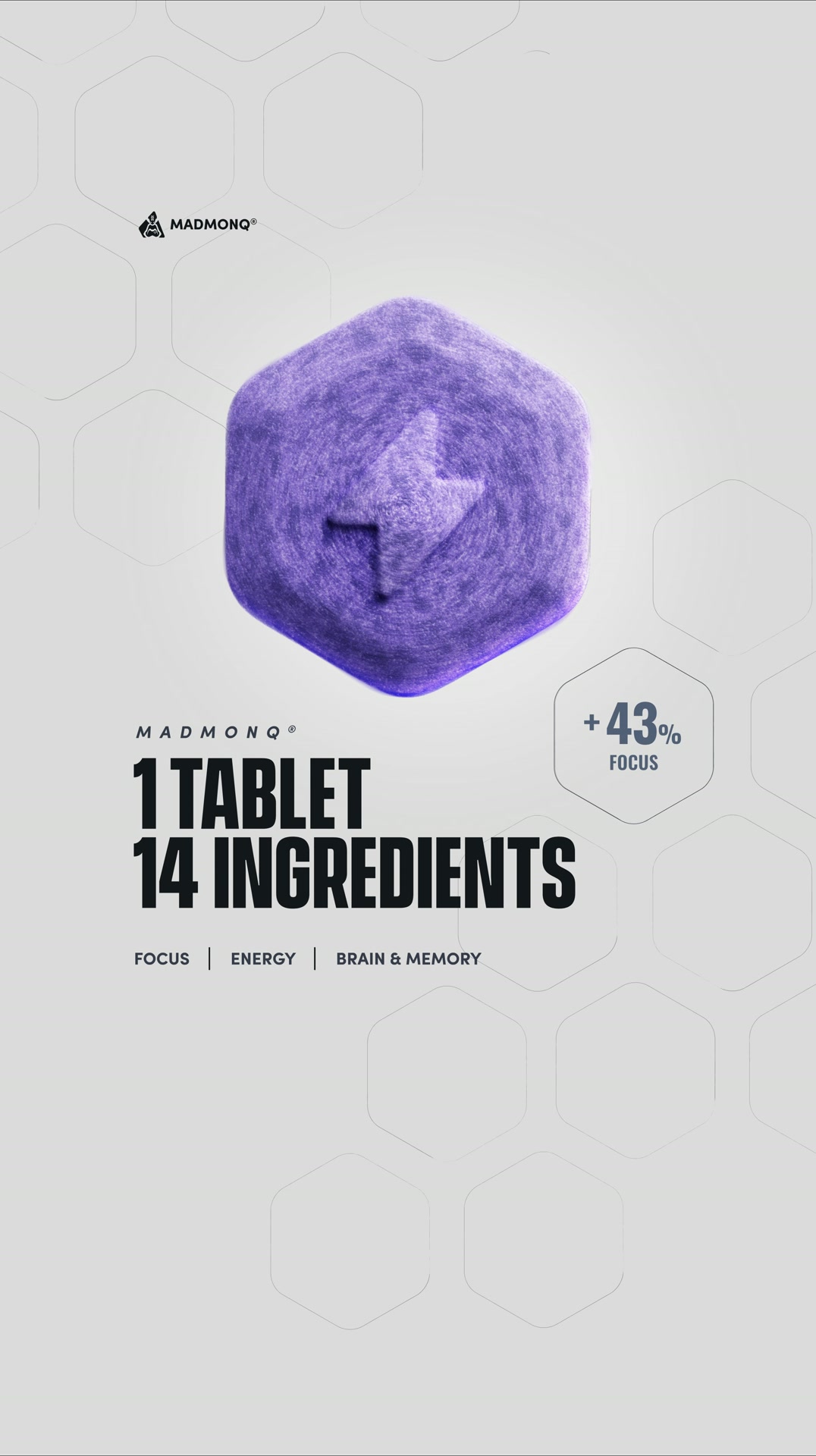 MADMONQ Facebook ad: 14 ingredients for focus.