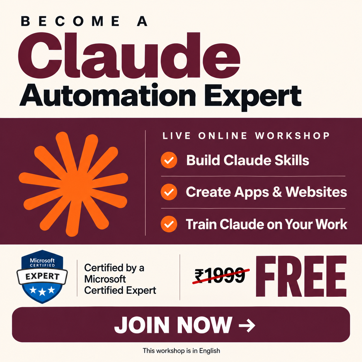 The Claude Club Facebook ad: Free 3-Hour Claude Masterclass, For Job Professionals