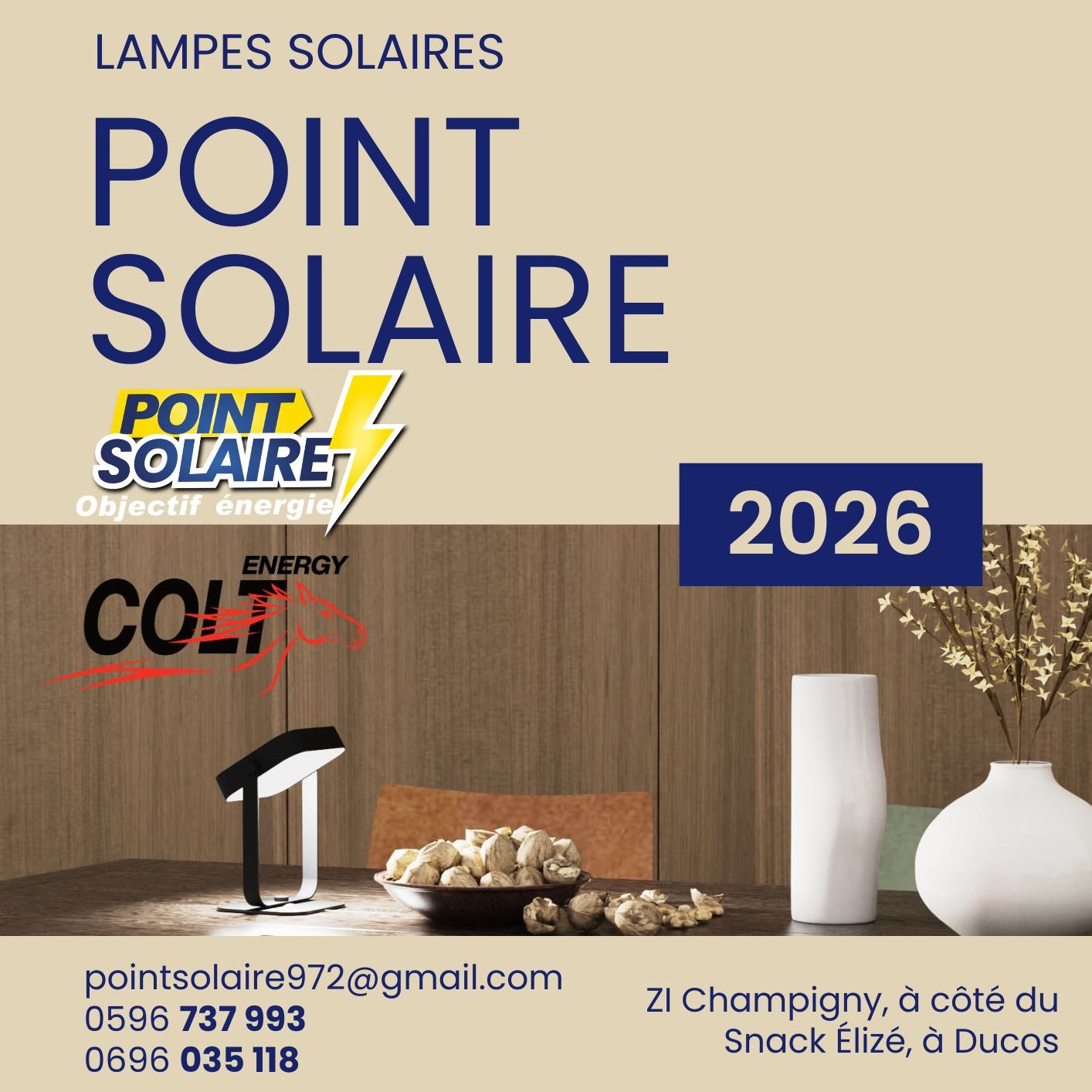 Point Solaire Martinique Facebook ad: Les lampes solaires vous attendent chez Point Solaire!