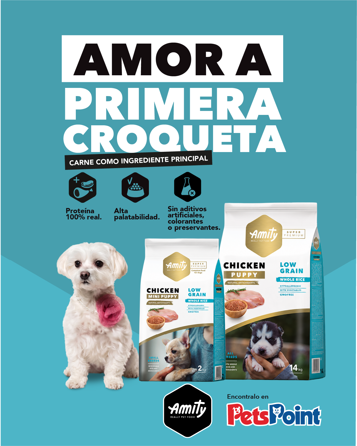 Amity Pet Food CR Facebook ad: Verlos felices también es elegir bien.