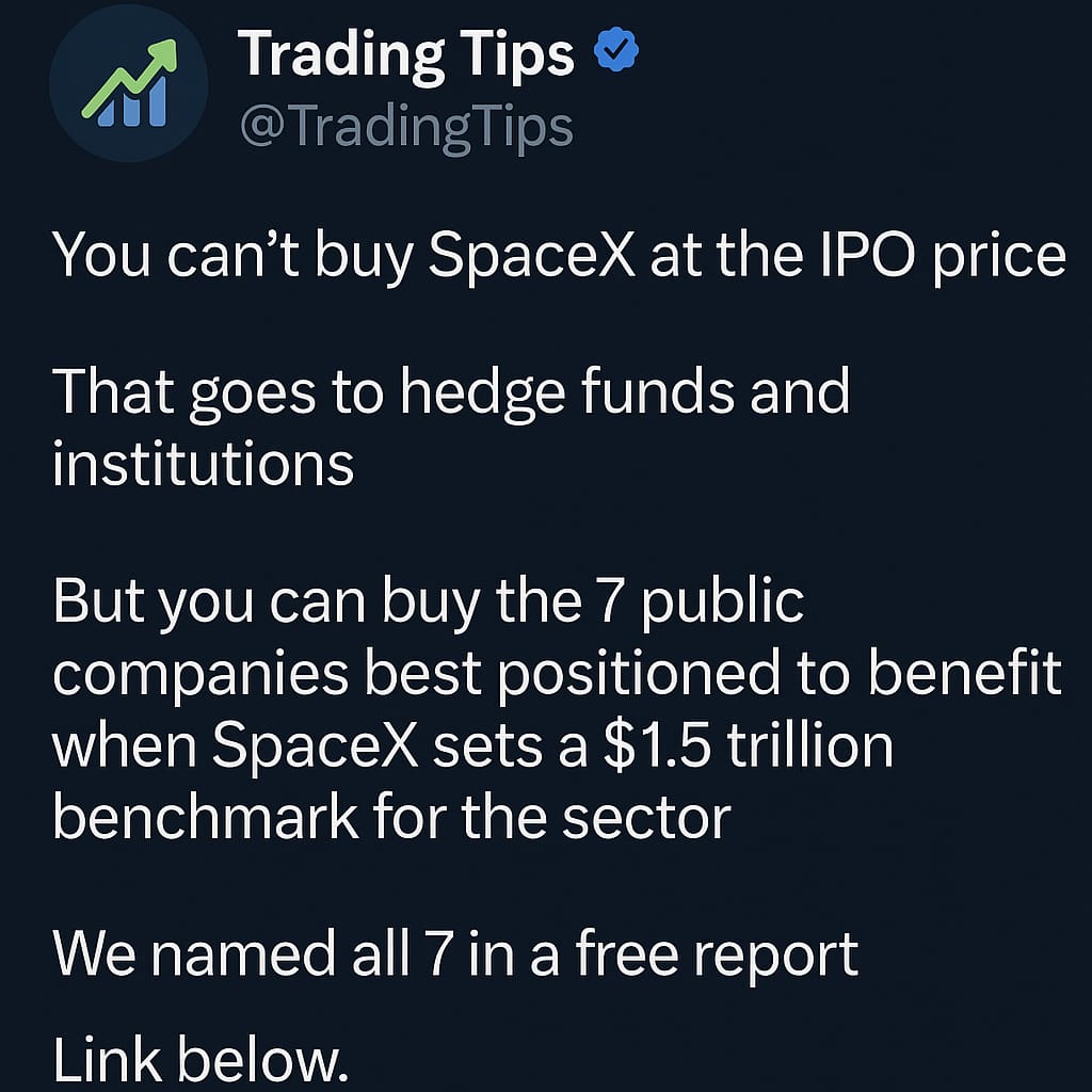 Trading Tips Facebook ad: 7 Space Stocks to Own Before SpaceX Goes Public