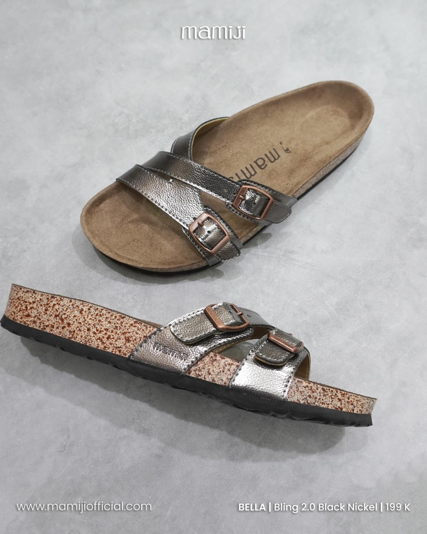 Mamiji Sandals Facebook ad: Detail bahan BLING 2.0 BLACK NICKEL emang ngga…