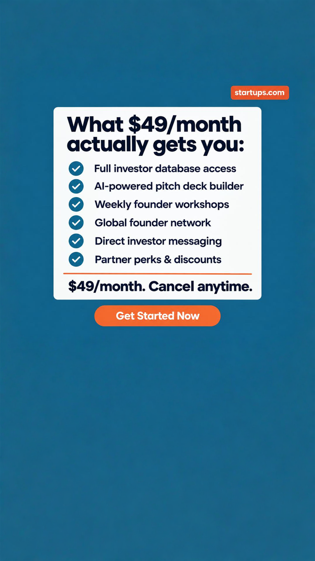 Startups.com Facebook ad: What $49/month Gets You
