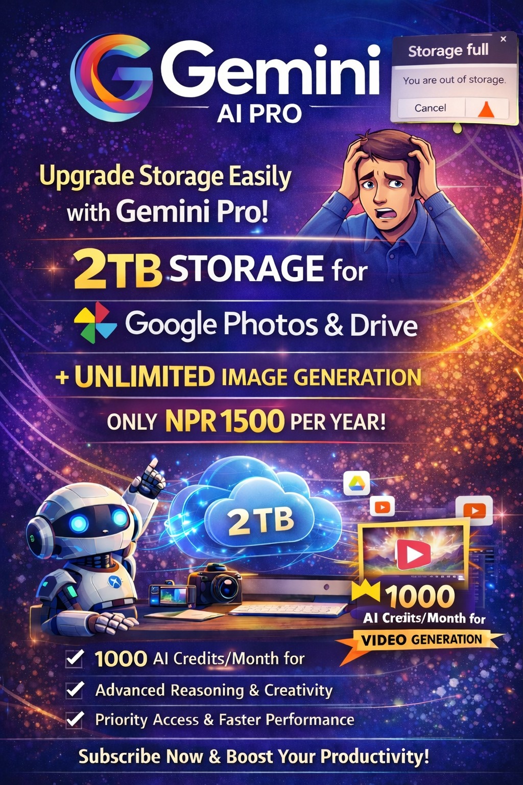 Digital Subscription Nepal Facebook ad: Google Photos 2TB & AI