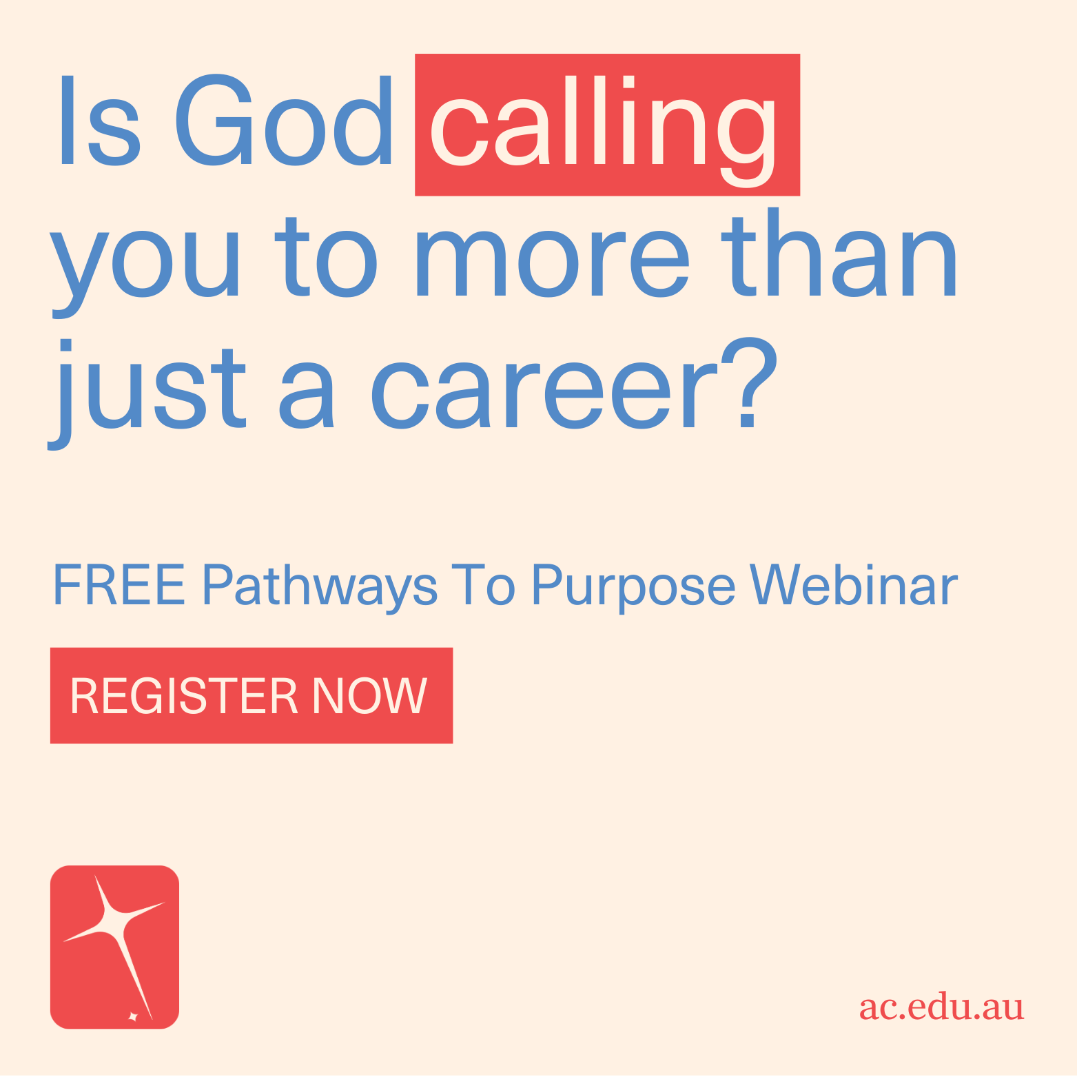 Alphacrucis University College Facebook ad: FREE Pathways To Purpose Webinar