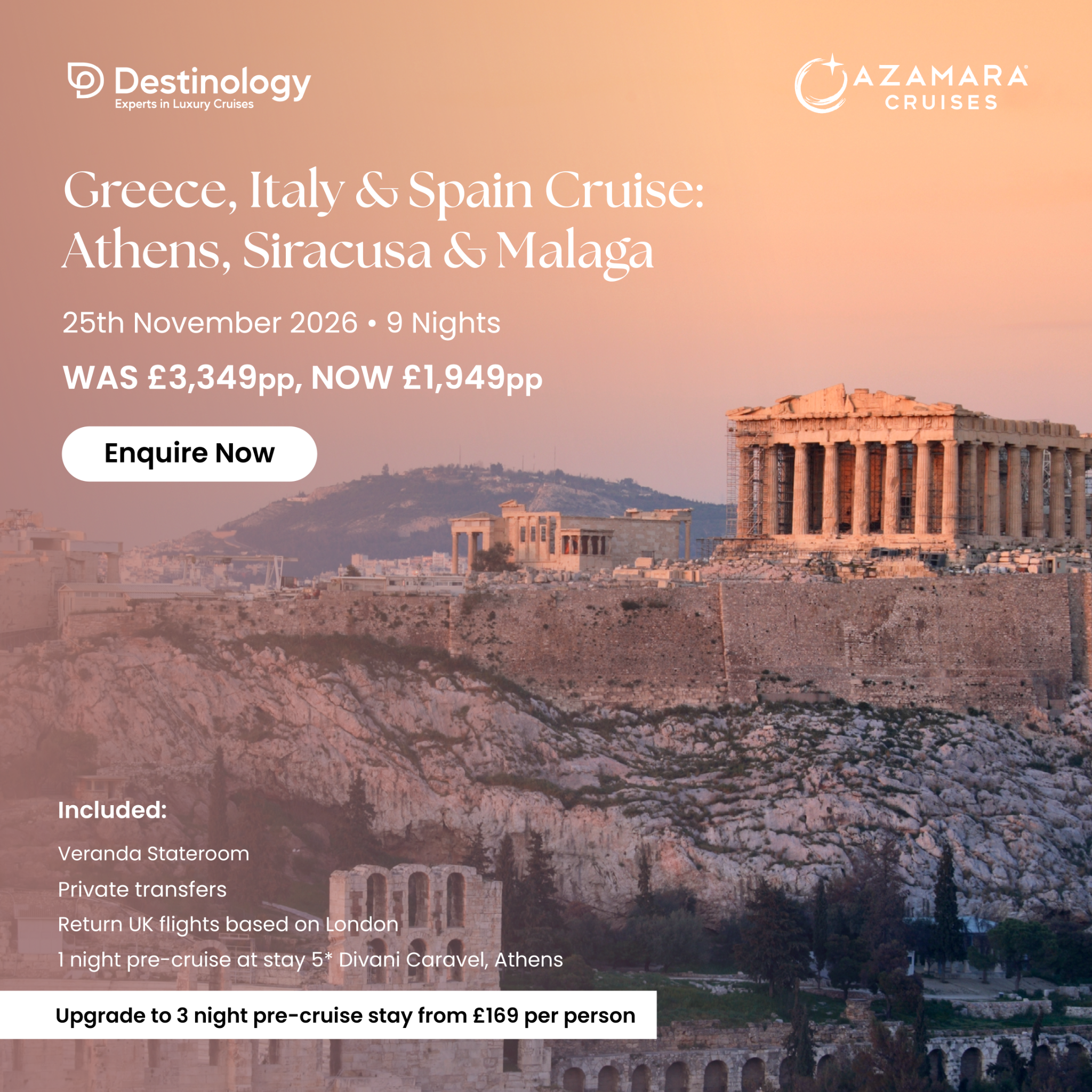 Destinology - Luxury Holidays Facebook ad: Luxury Greece, Italy & Spain Cruise | Save Big on a…