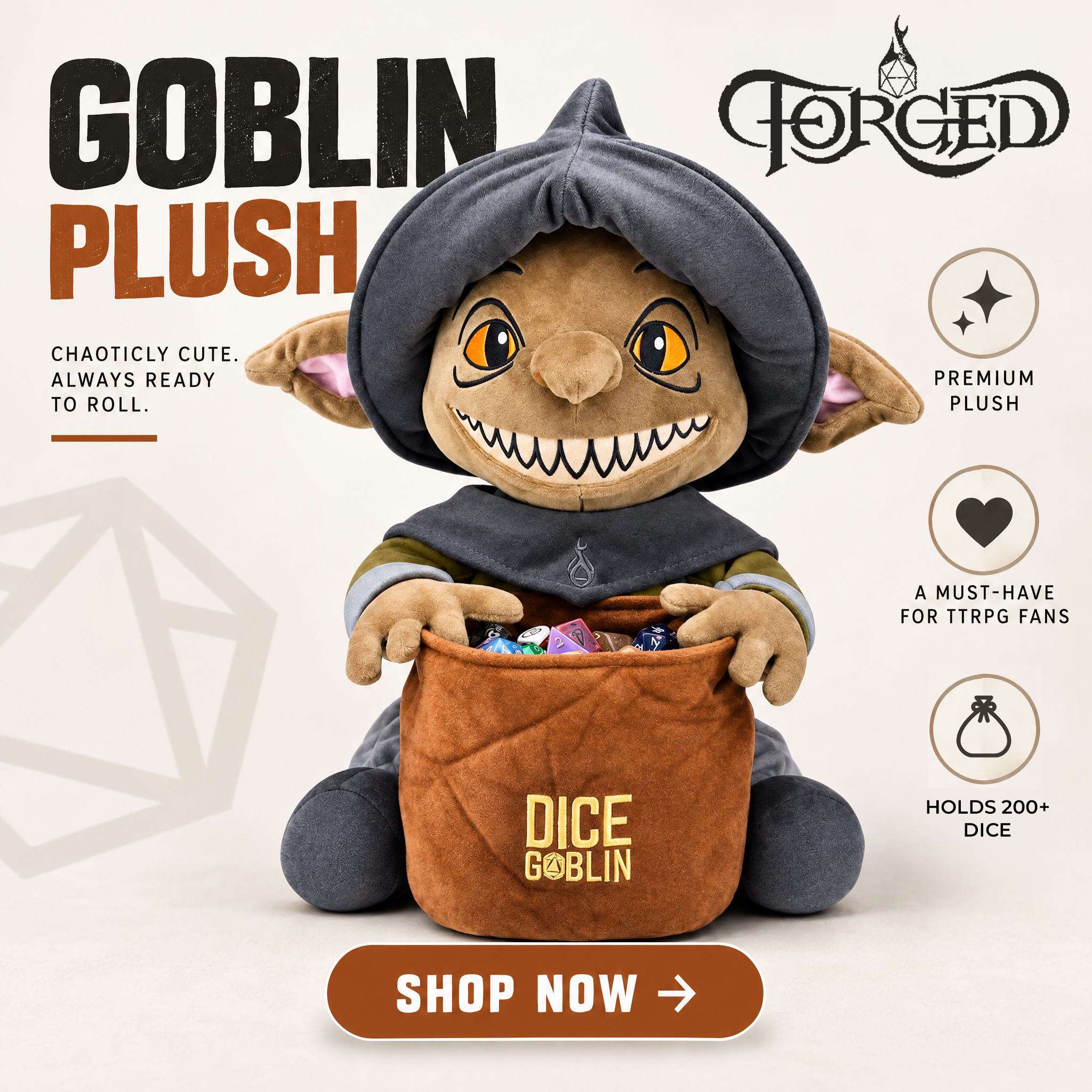Forged Dice Company Facebook ad: Chaotic Energy. Always Ready to Roll.