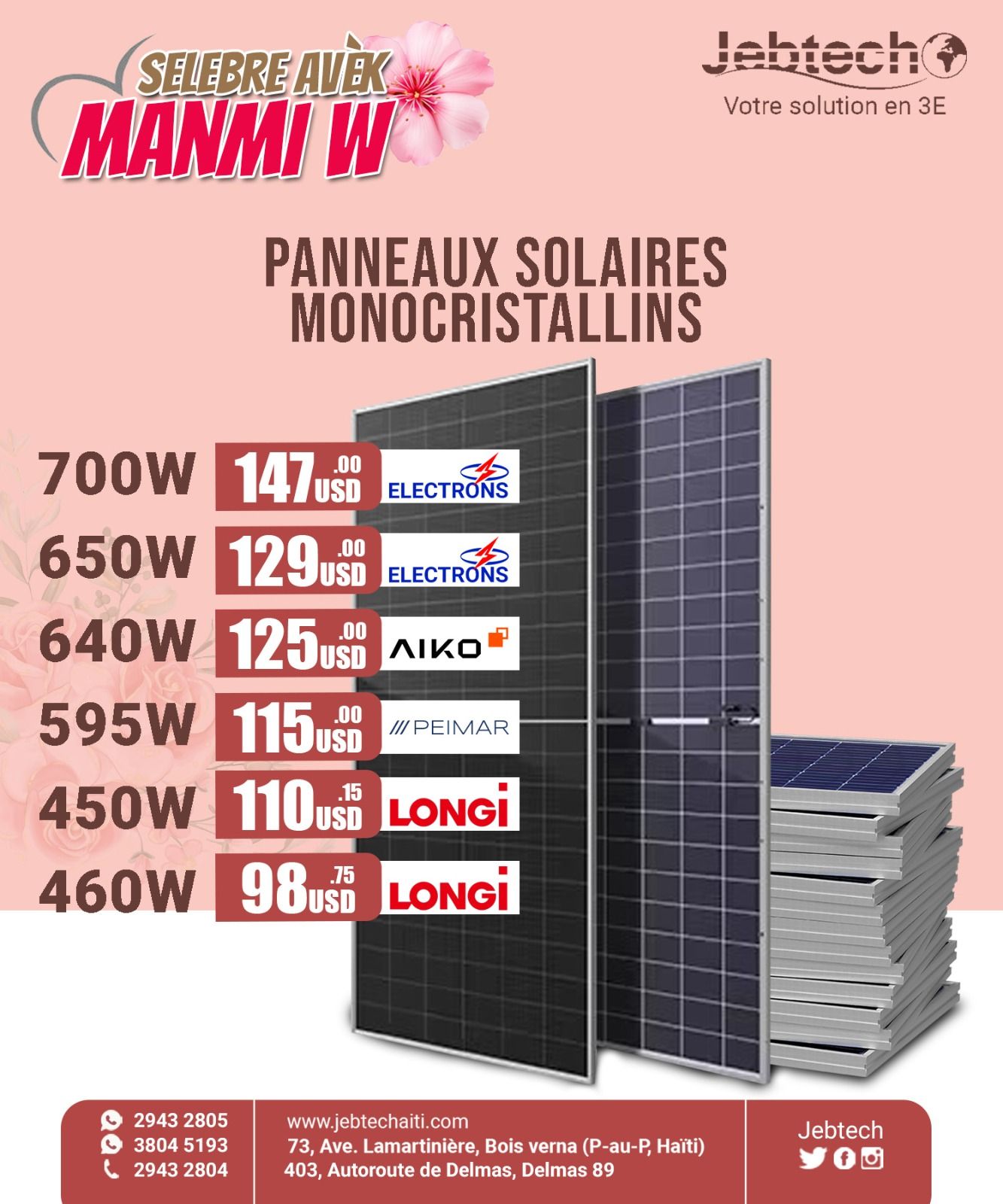 Jebtech Facebook ad: Vin achte pano solèy pou Manmi w.