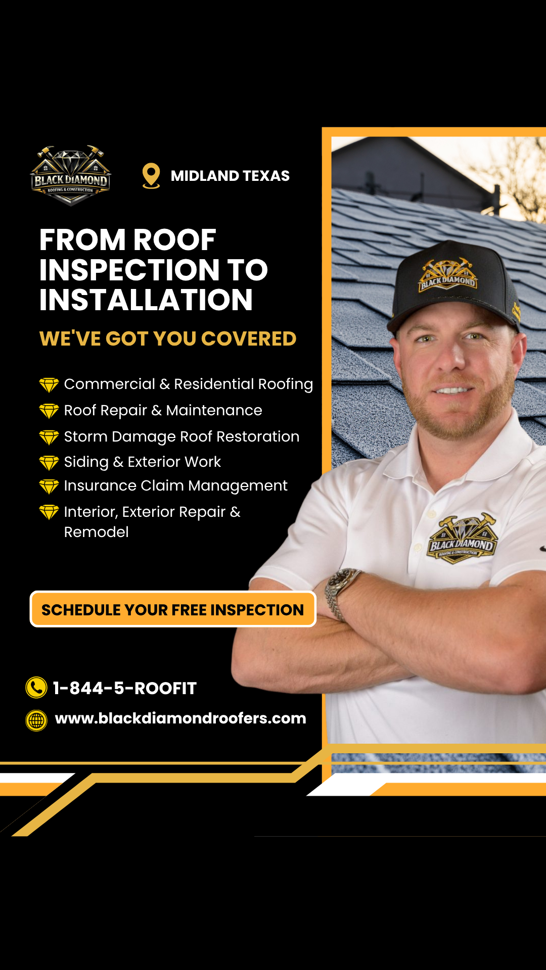 Black Diamond Roofing & Construction Facebook ad: Emergency Storm Damage Roof Repair in Midland Texas