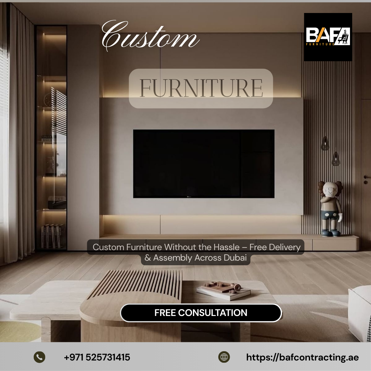 BAF Furniture Facebook ad: Custom Furniture, Made in UAE