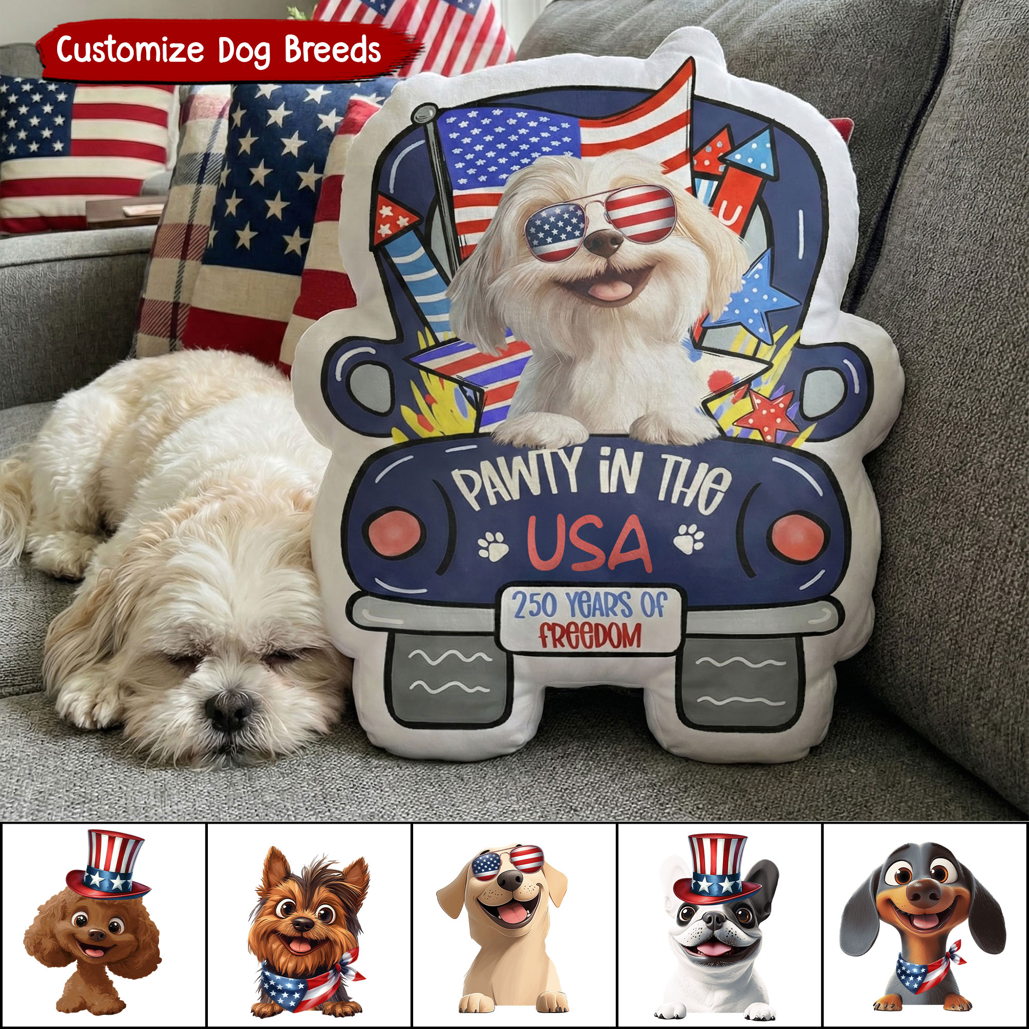 Ma Corner Facebook ad: Pawty In The USA - Personalized Custom Shaped Pillow