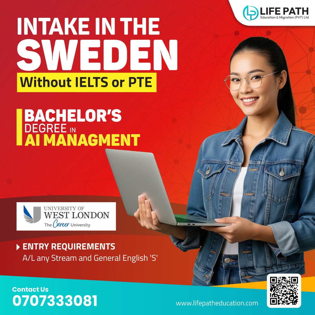 Life Path Education & Migration Pvt Ltd Facebook ad: A/L S3 තියෙන ඔයාට Sweden යන්න සුපිරි chance එකක්