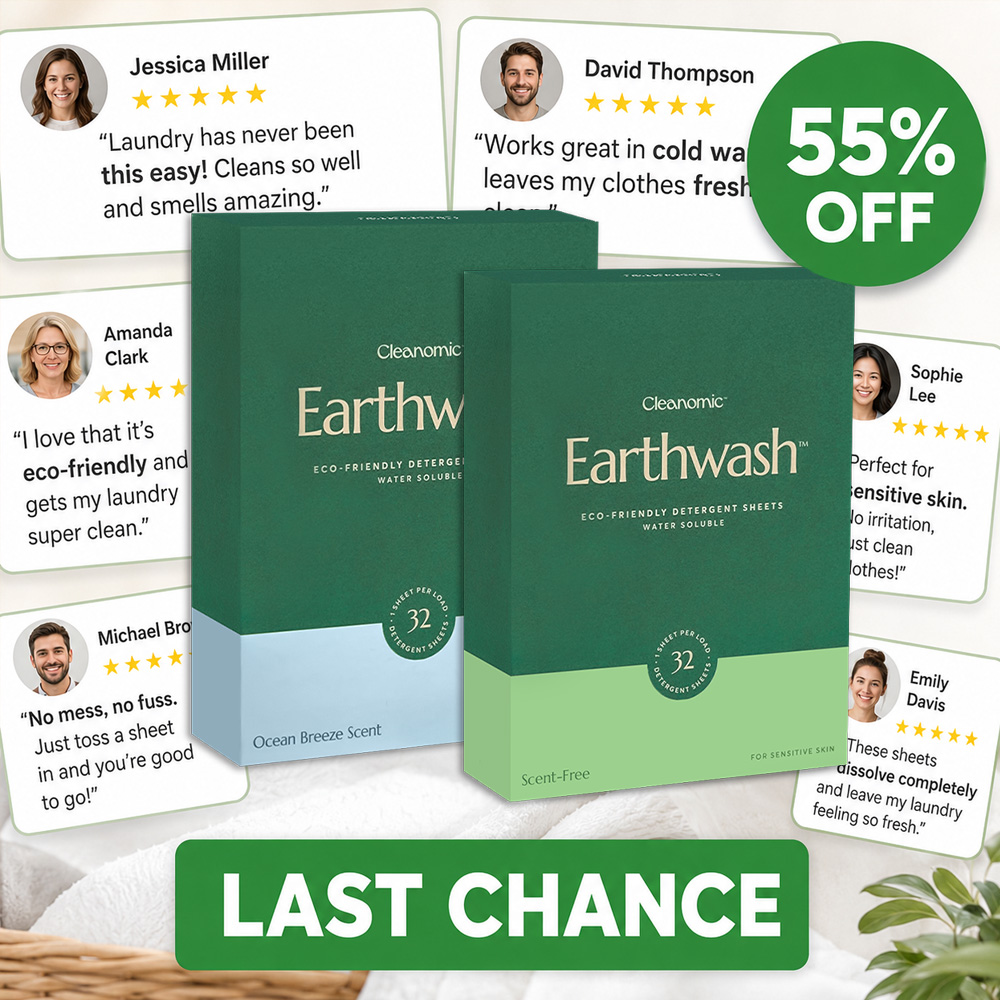 Earth Wash Laundry Facebook ad: Ditch Laundry Chugs - Save 46% OFF + More with Bundle