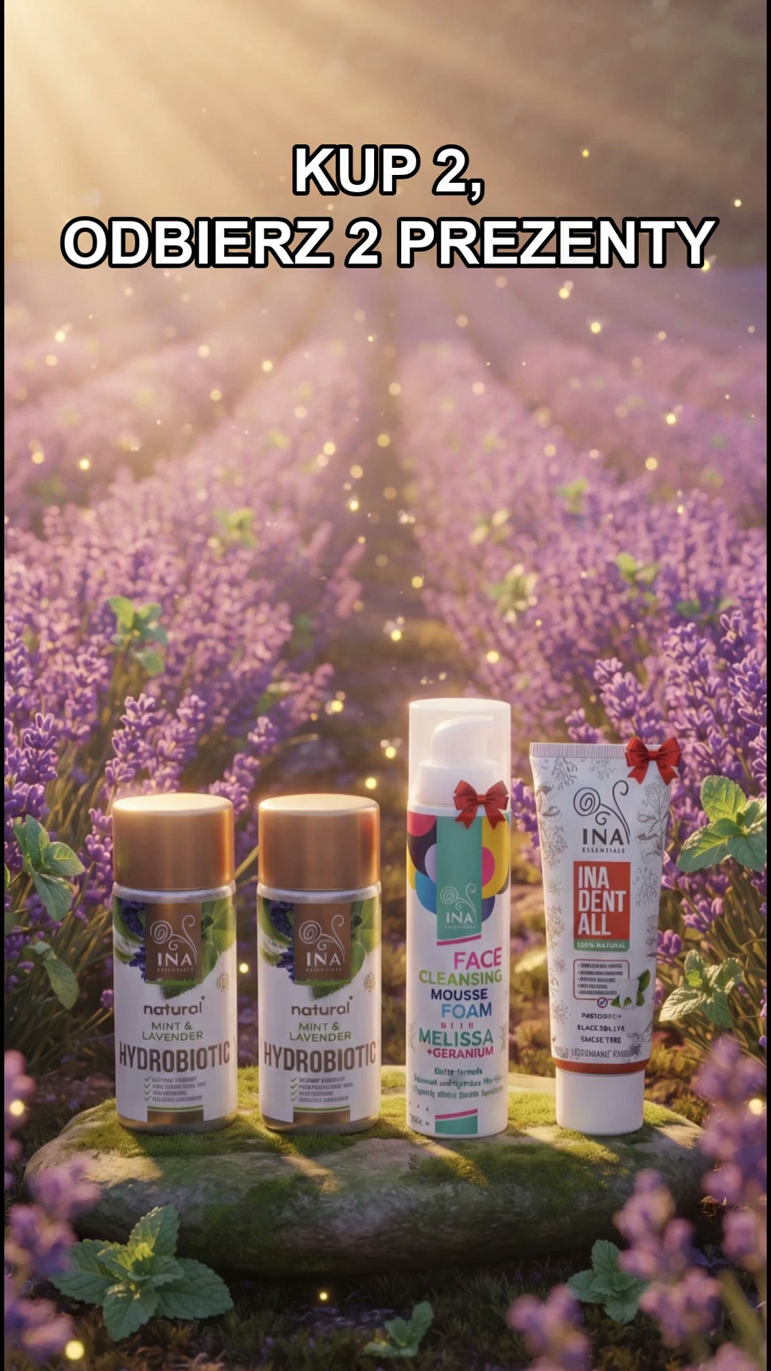 Kosmetyki Organiczne - InaEssentials.pl Facebook ad: kup dwa Hydrobiotiki z miętą i lawendą