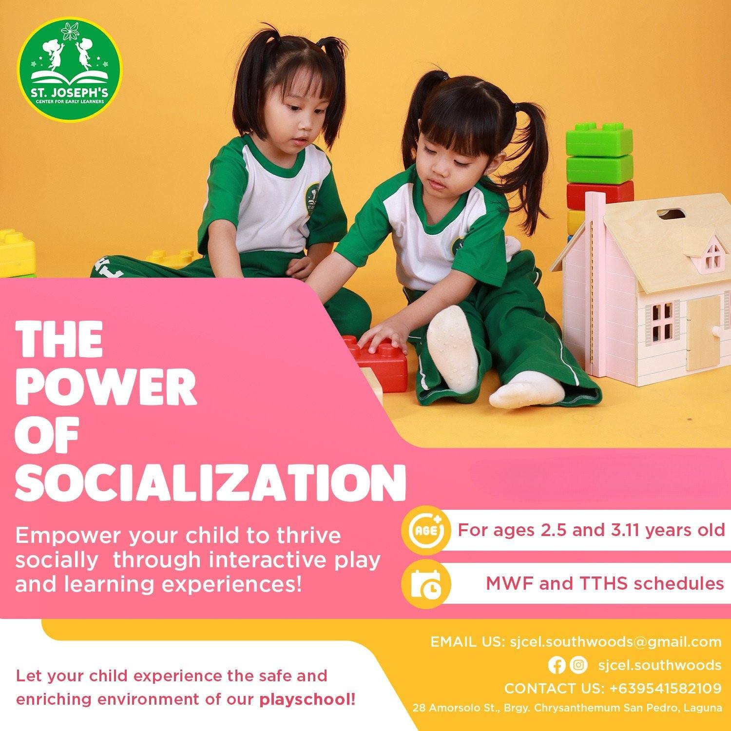 St. Joseph's Playschool - Southwoods Facebook ad: A large part of your child's success will…