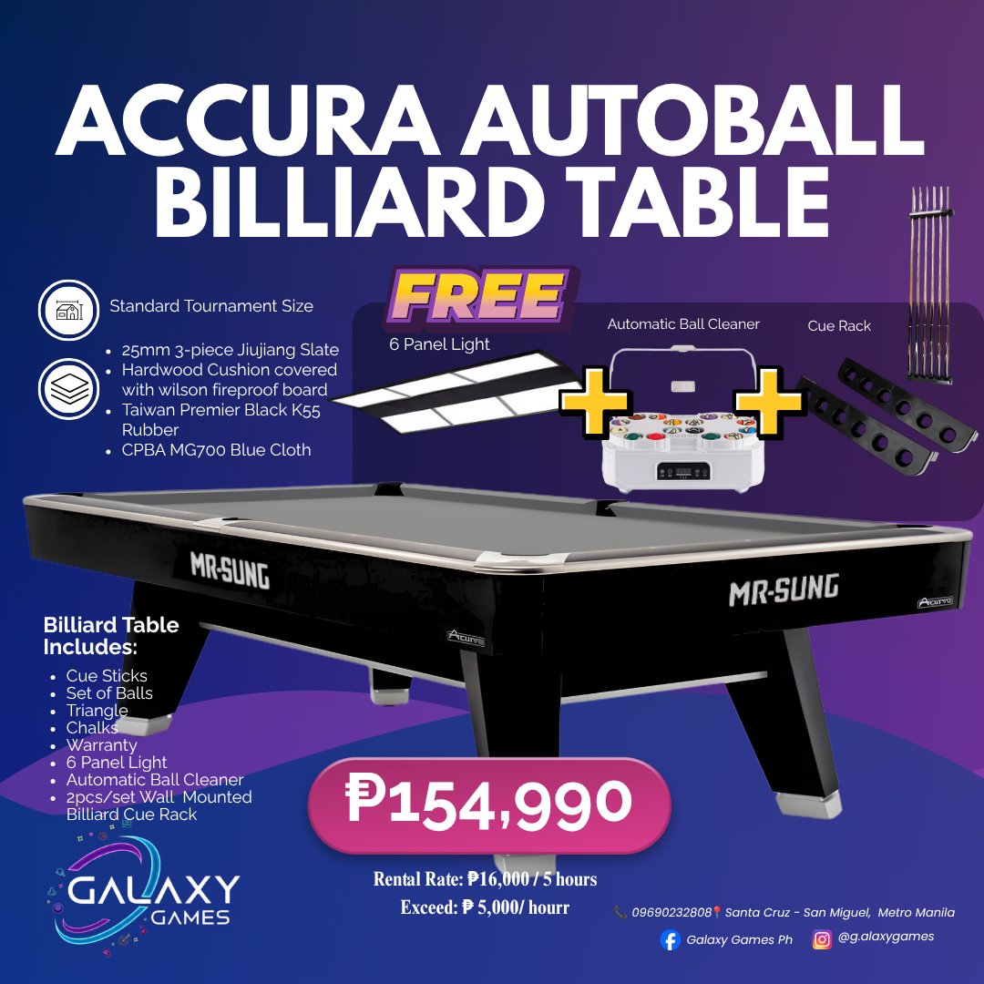 Galaxy Games Ph Facebook ad: STANDARD/TOURNAMENT SIZE Billiard Tables