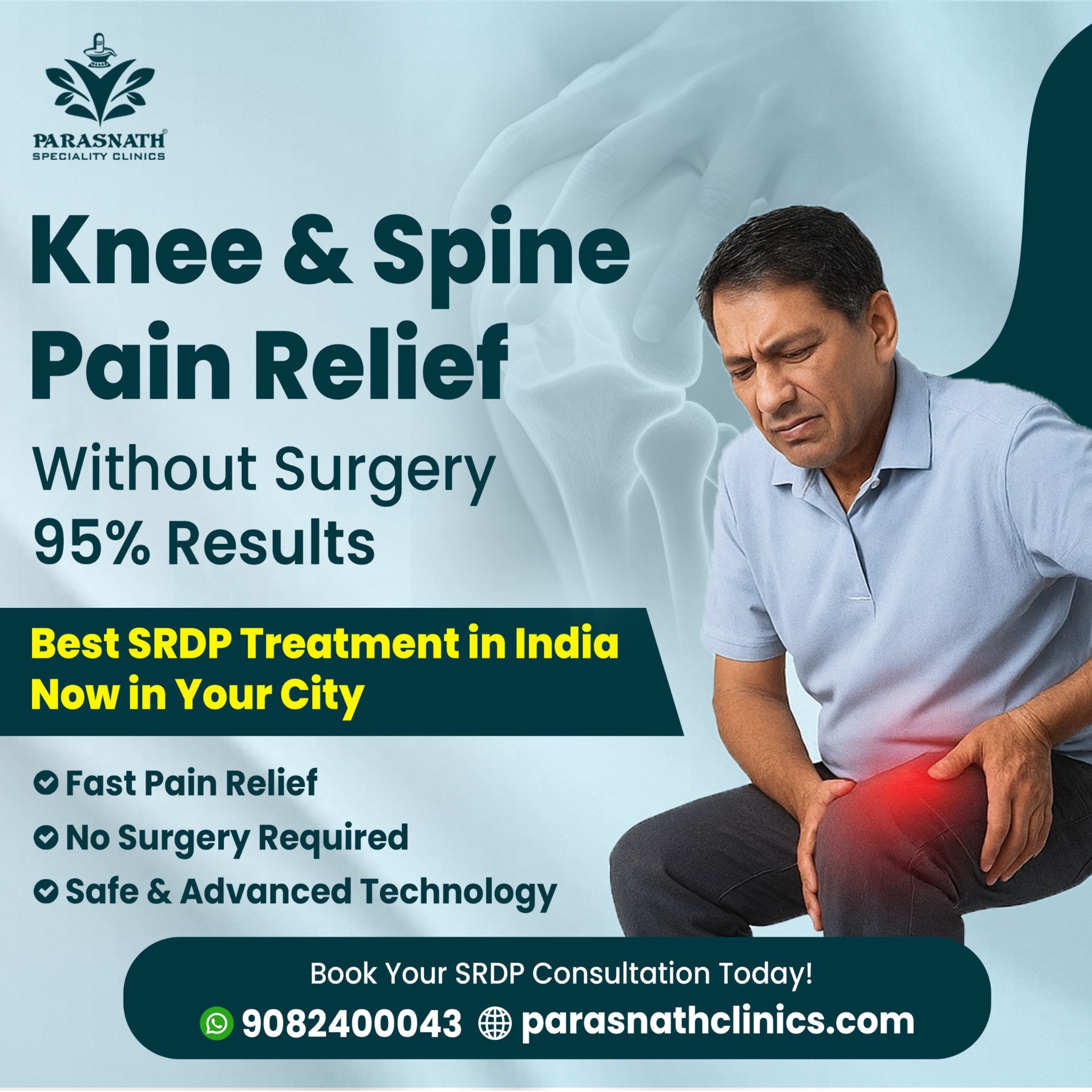 Parasnath Speciality Clinics Facebook ad: Natural Relief for Knee and Spine Pain in Ghodbandar