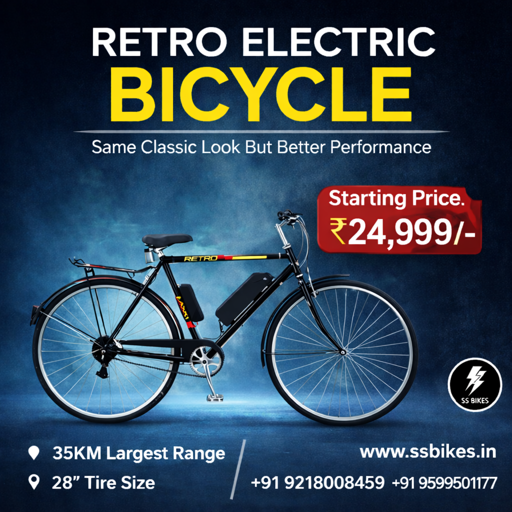 SS Bikes Facebook ad: Retro Electric Bicycle Starting ₹24,999/-