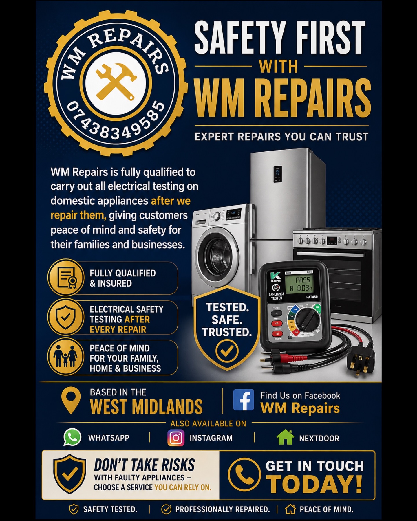 WM Repairs. Facebook ad: Appliance repair service