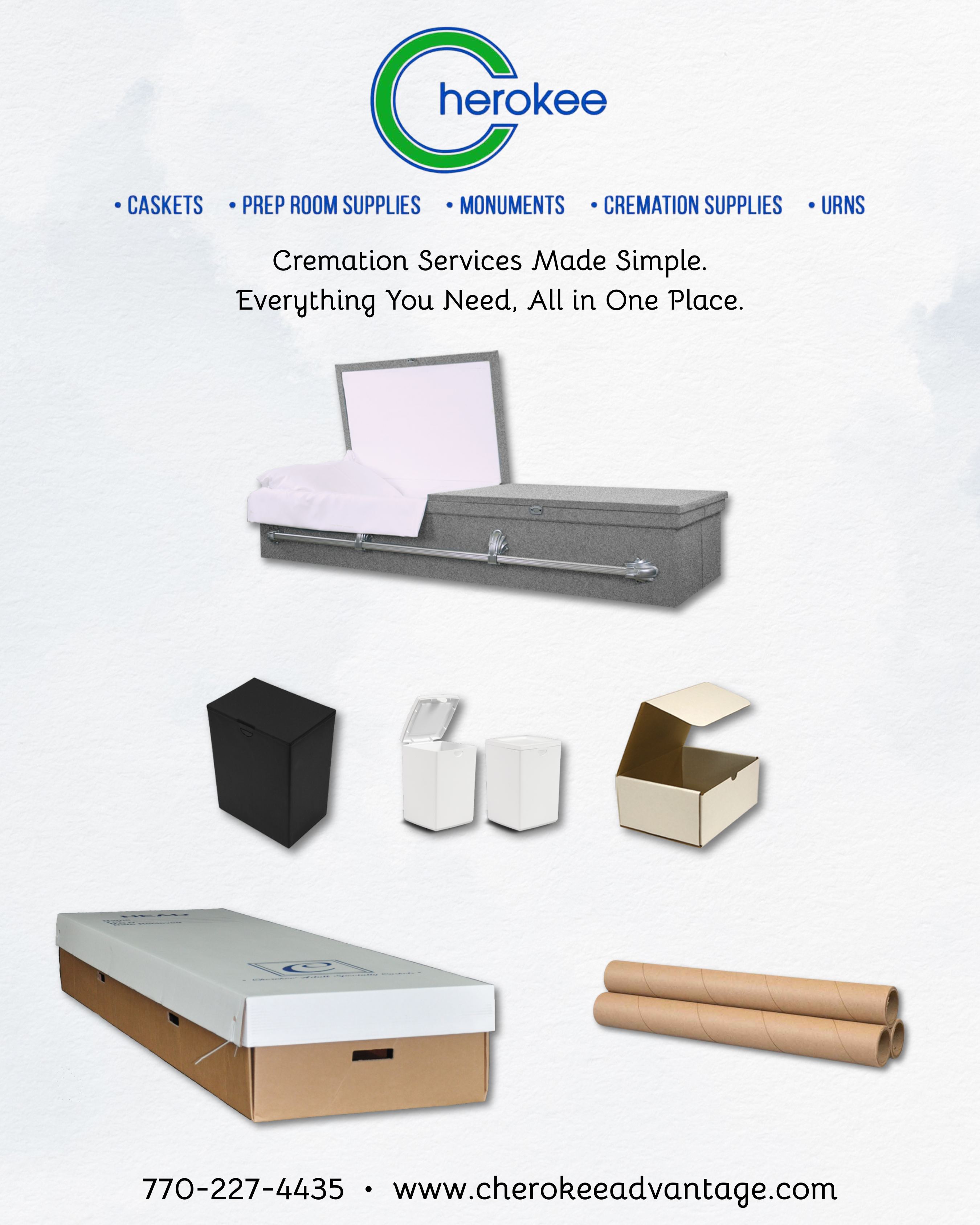 Cherokee Specialty Caskets Facebook ad: Georgia's provider of Cremation Supplies and Caskets…