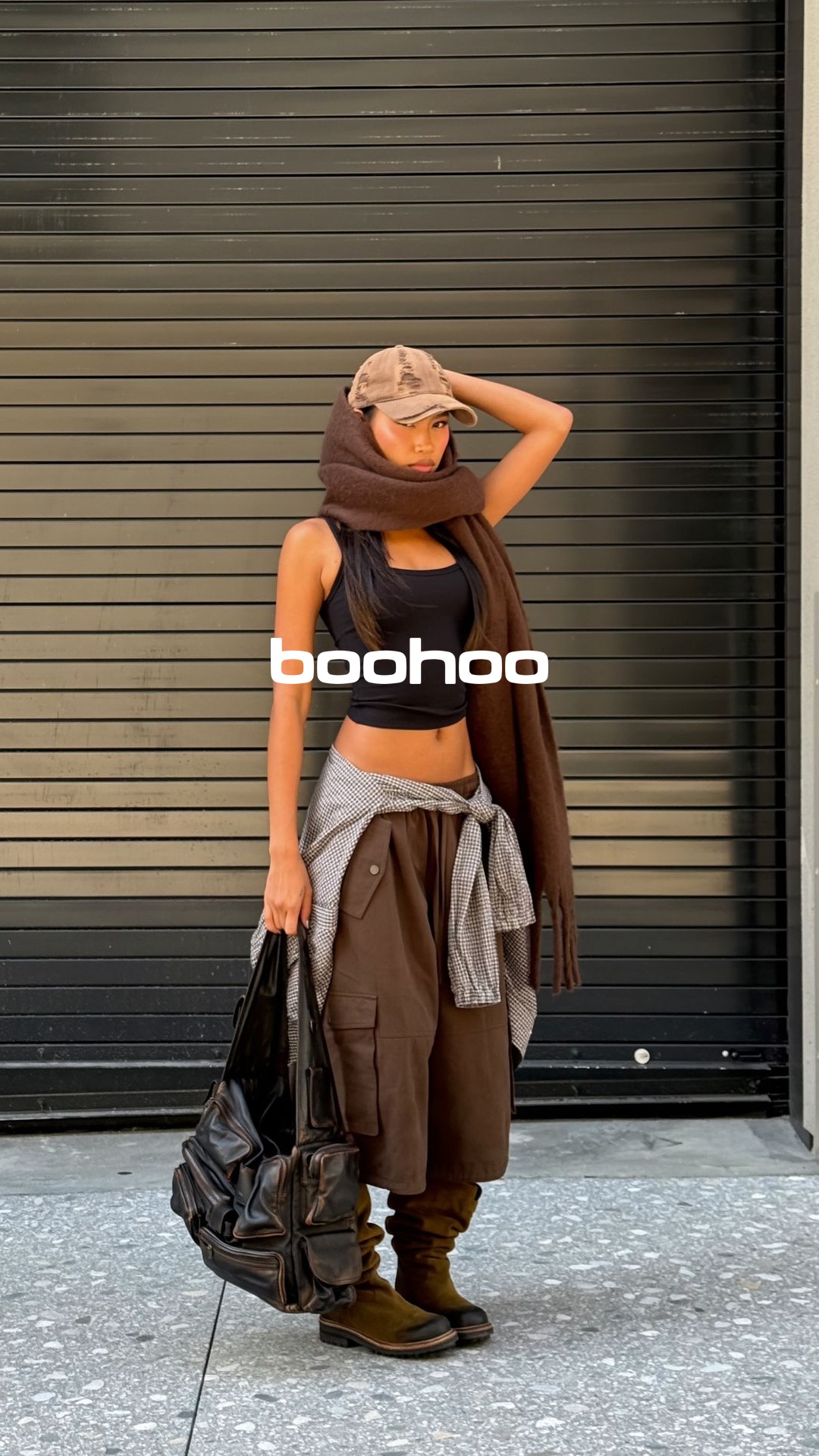 boohoo.com Facebook ad: Khaki Twill Longline Cargo Jort | Boohoo USA