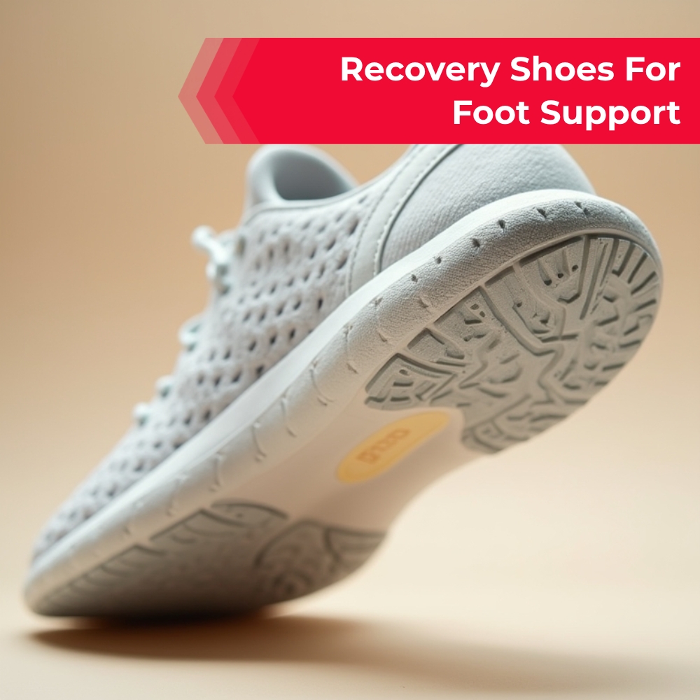 ExploreAnswers Inflow Facebook ad: Step Into Relief: Recovery Shoes For Foot Support.