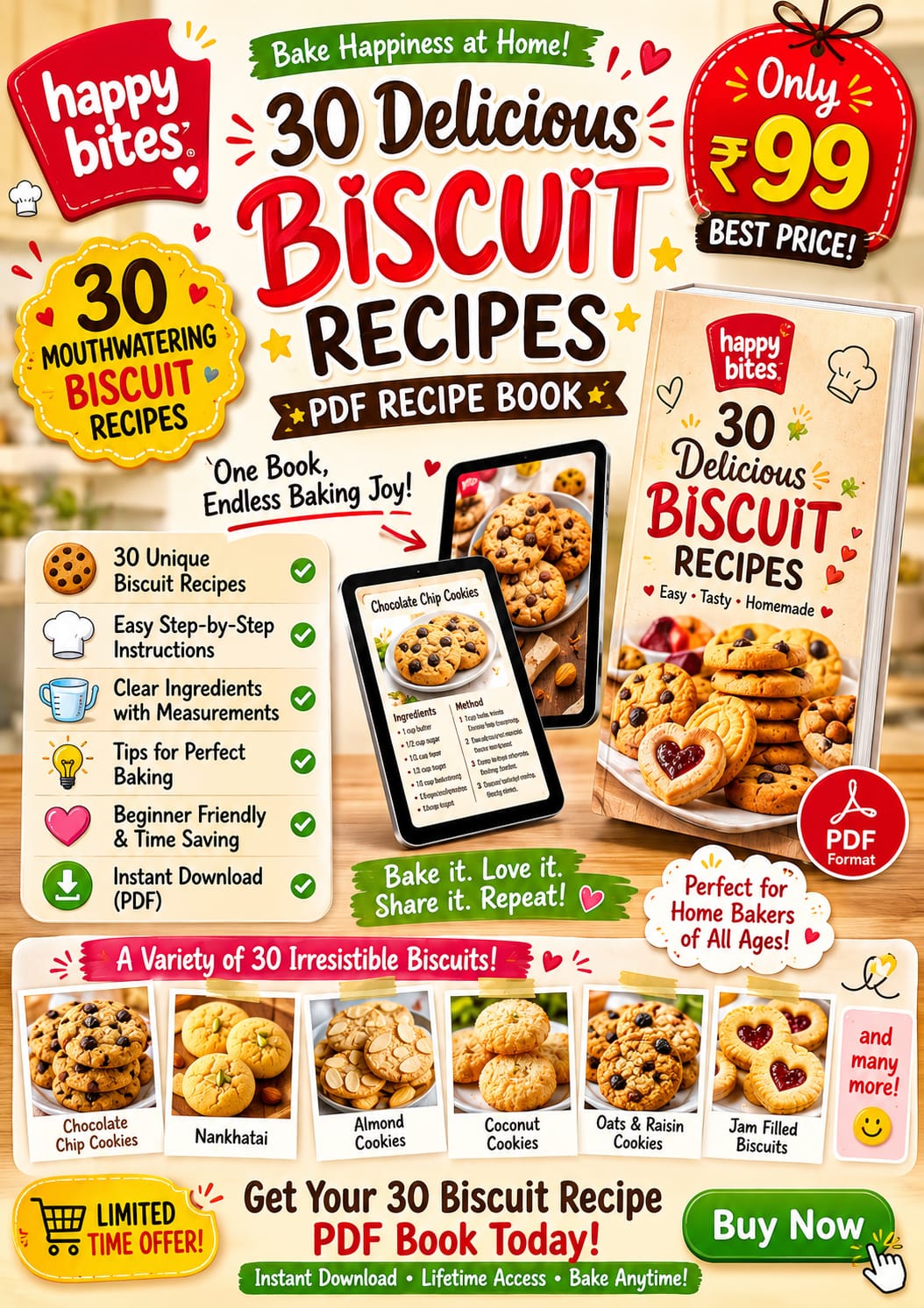 Happy kids, Healthy future Facebook ad: 30 biscuit recipe pdf book at best price