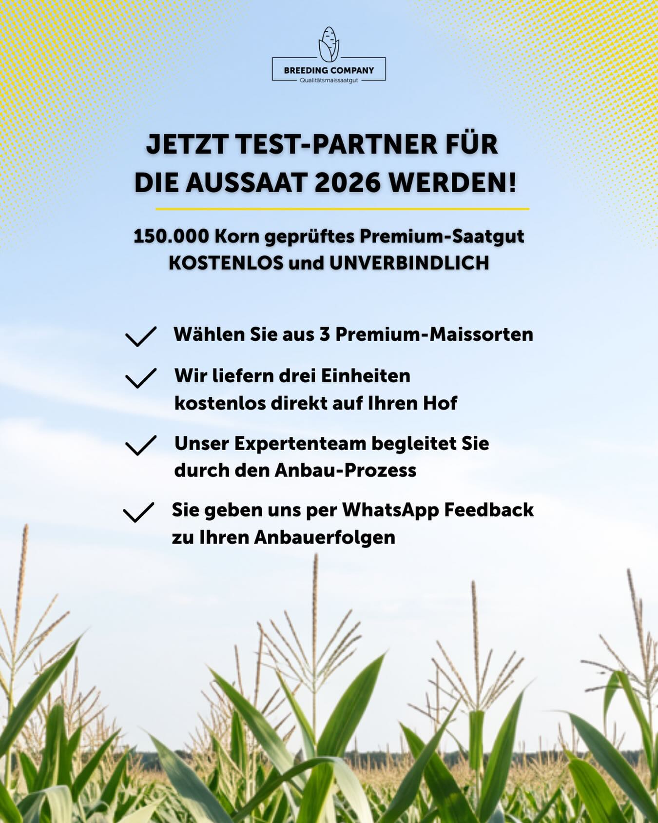 Breeding Company Facebook ad: Breeding Company, Premium-Mais-Sorten-im-Testanbau-fuer-2026