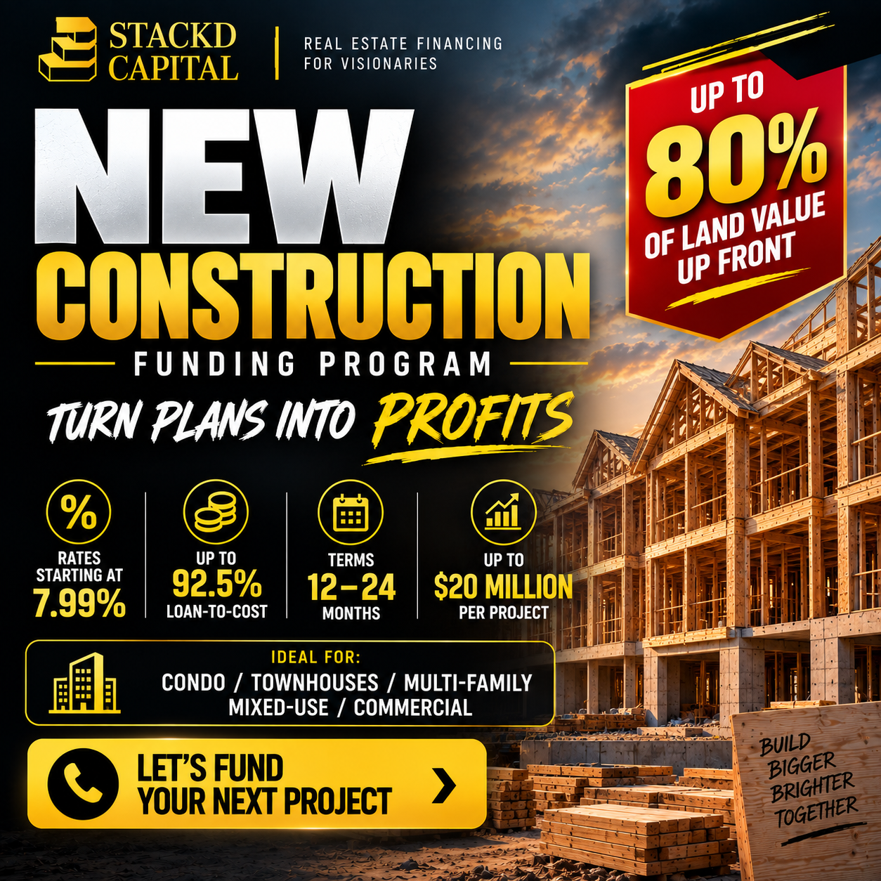 Stackd Capital Facebook ad: Up to 92.5% L.T.C. / Up to $20 million