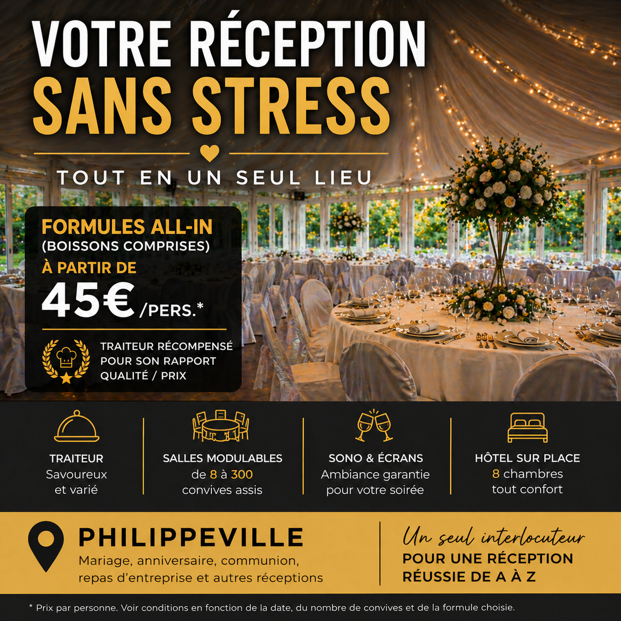La Côte d'Or, Evenements et Mariages à Philippeville Facebook ad: Tout pour votre réception en un seul lieu